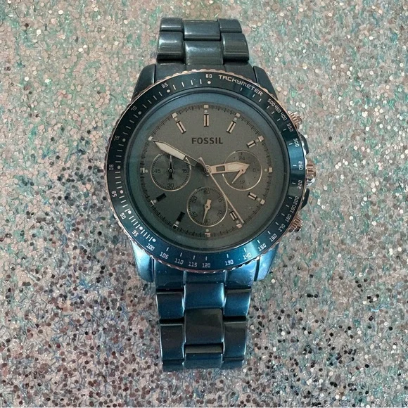 Fossil Stella Large Aluminum Woman or Man Unisex Chronograph Watch  42 mm Fossil Stella Sport Chronograph Quartz Crystal Silver Dial  main image 2